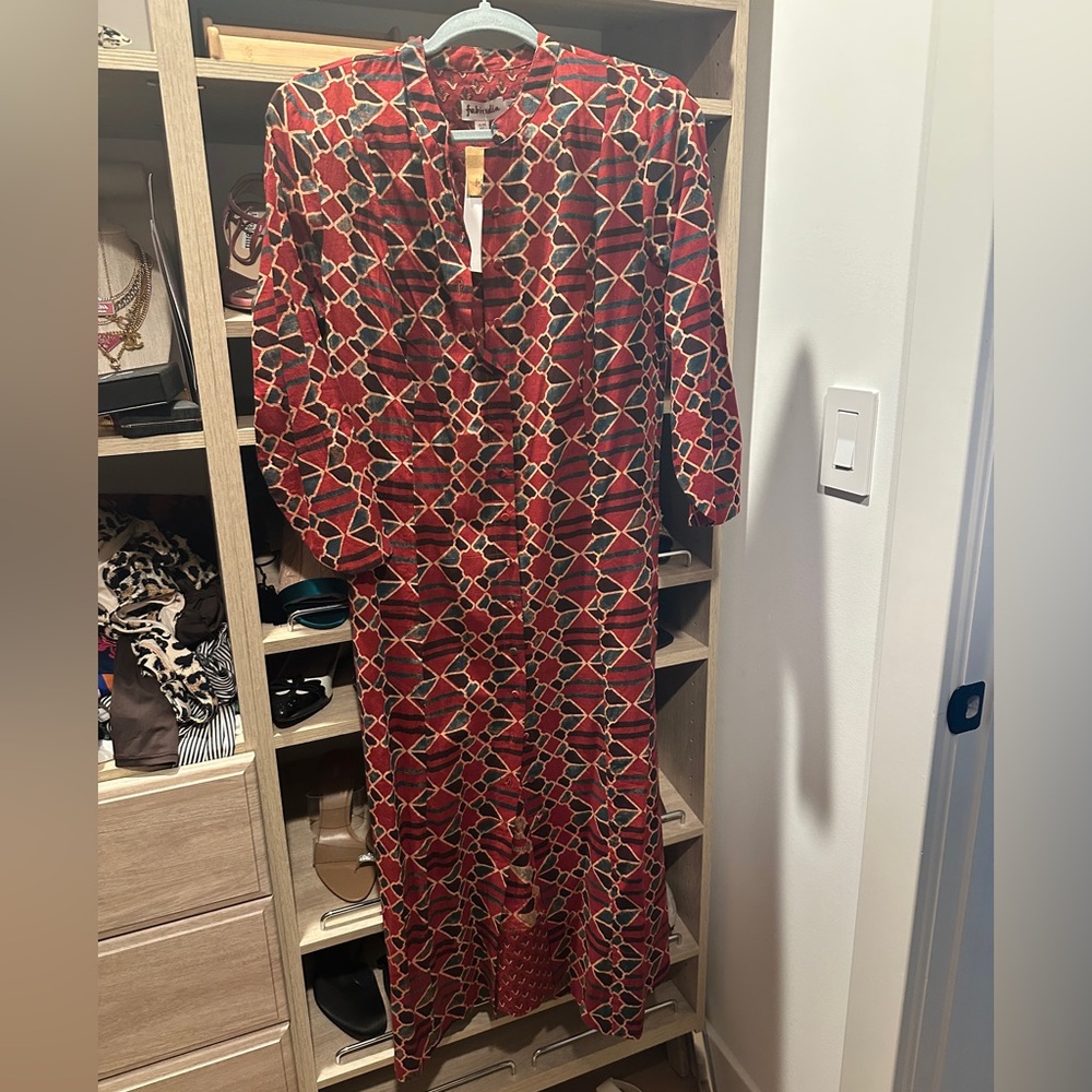 Fabindia handmade block print Geometric Red Maxi Dress